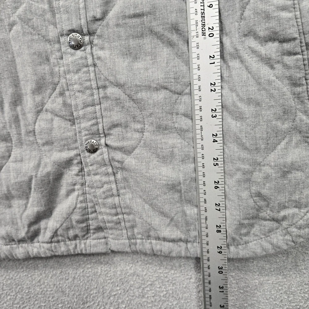 The North Face Men Jacket L Gray Quilted Overshirt Shacket Button Up Logo Collar